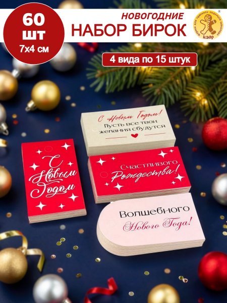 Набор бирочек 6 Новогодние 60 шт
